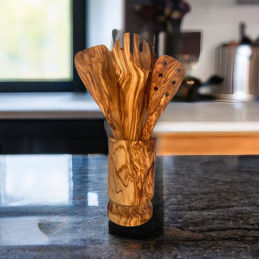 Standup Set — Olive Wood Utensils with Holder