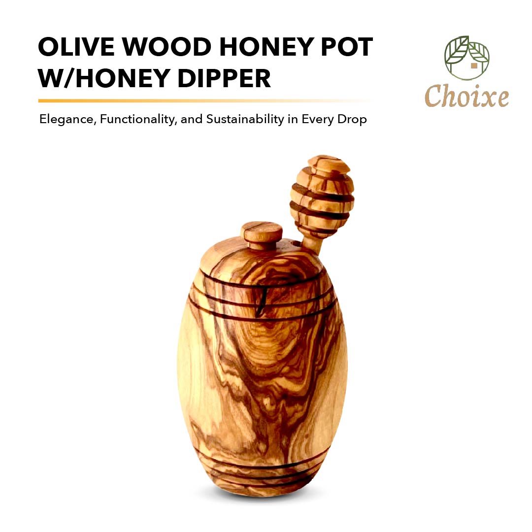 Dipper Honey Pot — Olive Wood with Dipper