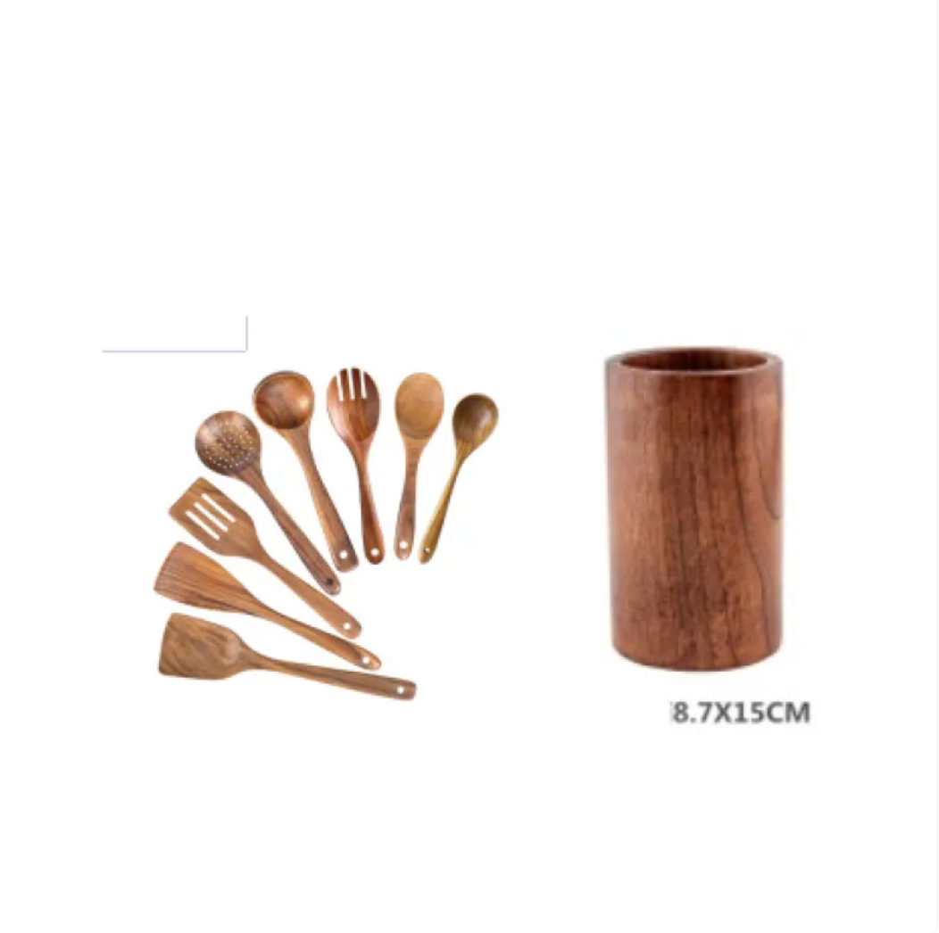 NoScratch Set — Acacia Wood Utensil Set for Non-Stick Pans