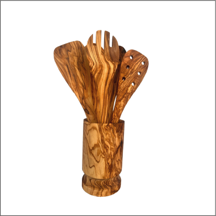 Standup Set — Olive Wood Utensils with Holder