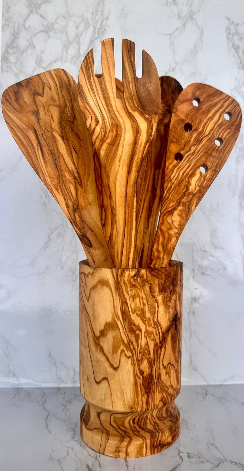 Standup Set — Olive Wood Utensils with Holder