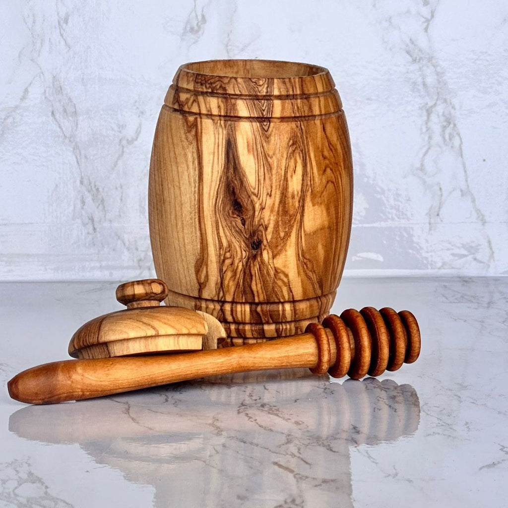 Dipper Honey Pot — Olive Wood with Dipper