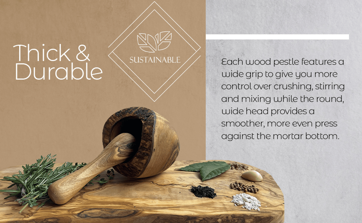 Grip Mortar — Olive Wood Mortar & Pestle