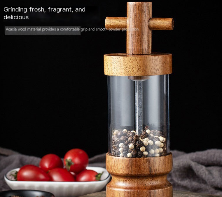 Peek Pepper Grinder — Clear Acrylic & Acacia