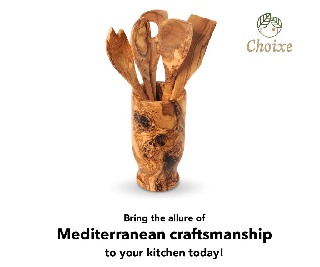 Standup Set — Olive Wood Utensils with Holder