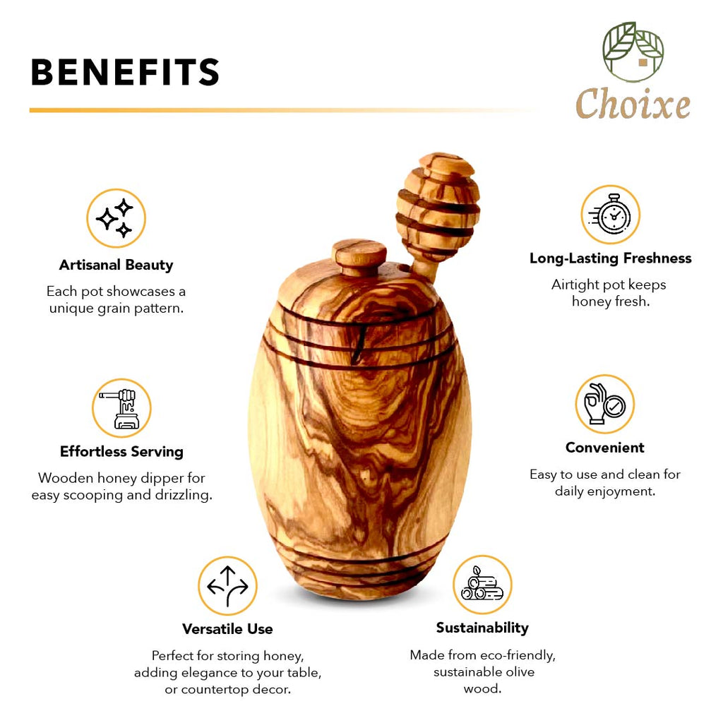 Dipper Honey Pot — Olive Wood with Dipper