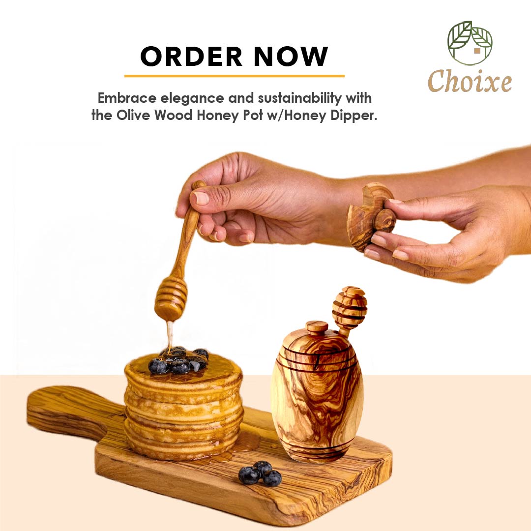 Dipper Honey Pot — Olive Wood with Dipper