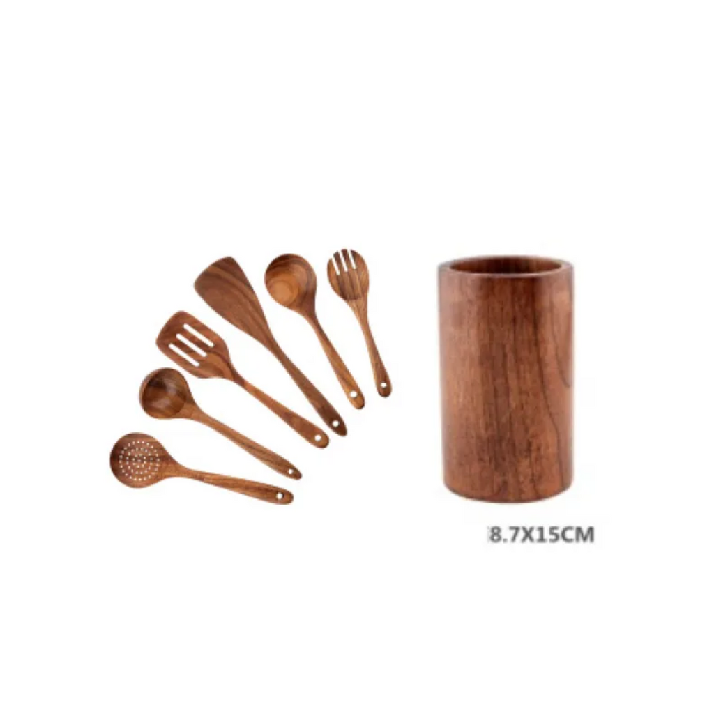 NoScratch Set — Acacia Wood Utensil Set for Non-Stick Pans