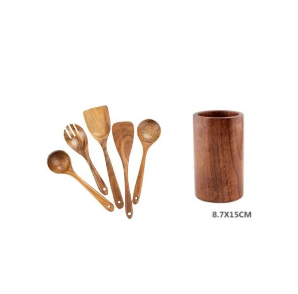 NoScratch Set — Acacia Wood Utensil Set for Non-Stick Pans
