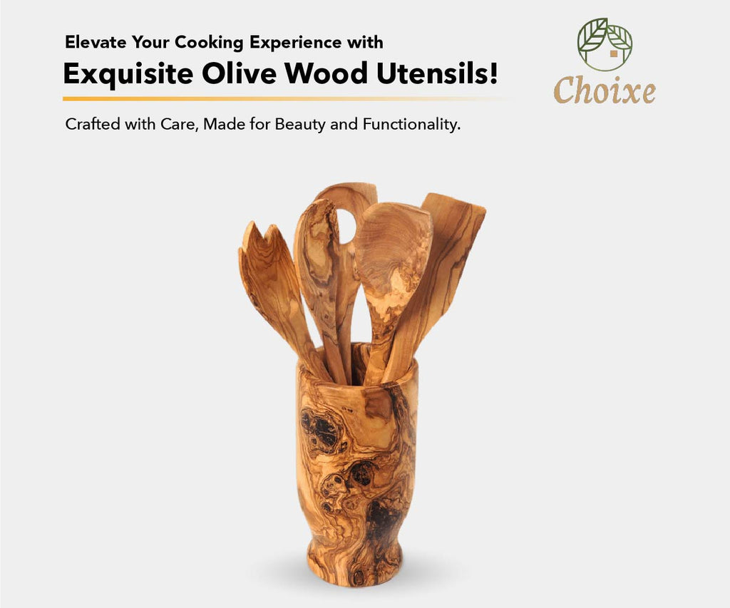 Standup Set — Olive Wood Utensils with Holder