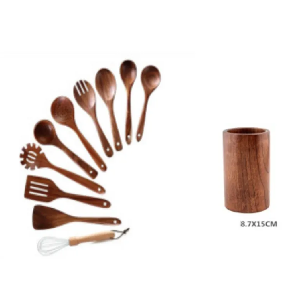 NoScratch Set — Acacia Wood Utensil Set for Non-Stick Pans