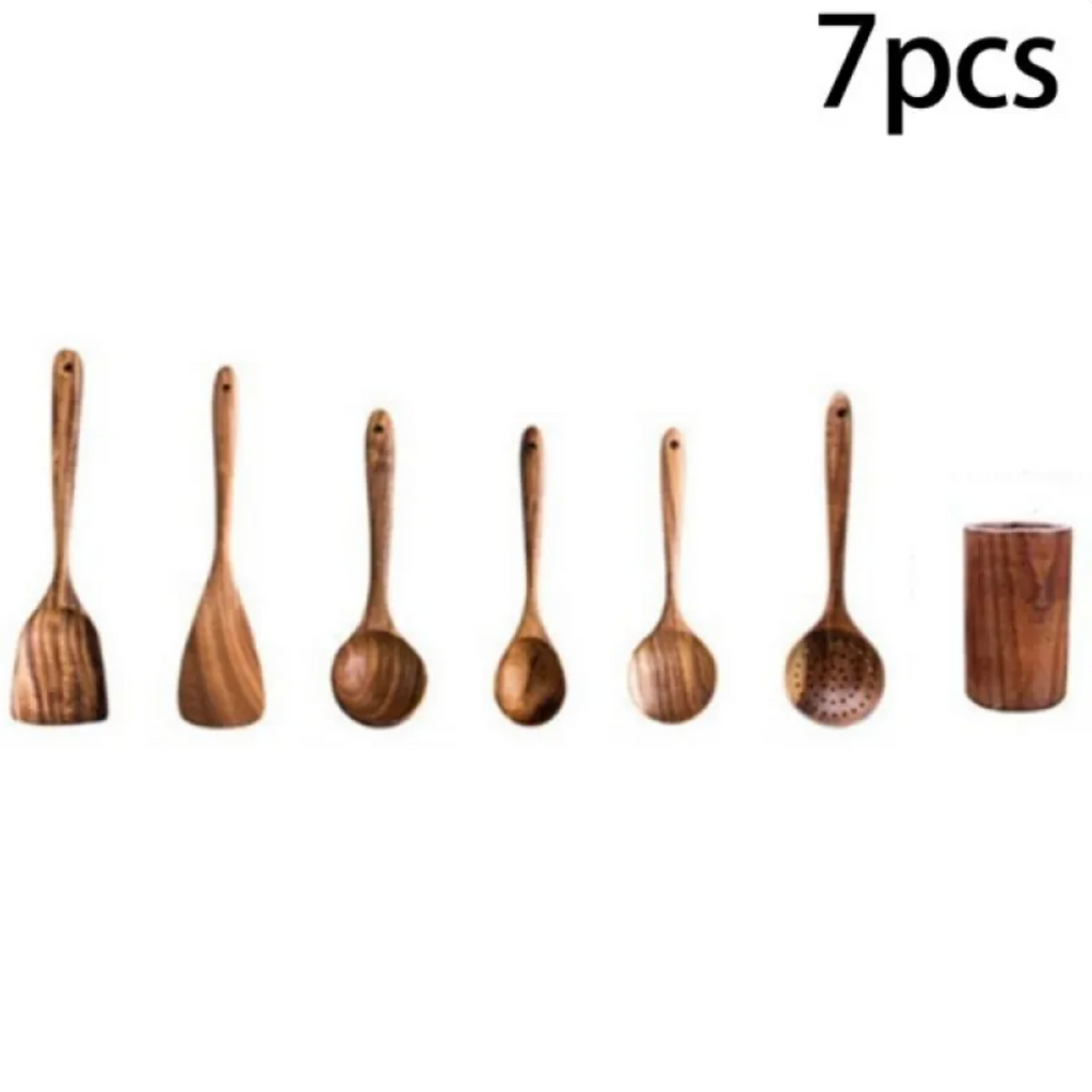 NoScratch Set — Acacia Wood Utensil Set for Non-Stick Pans