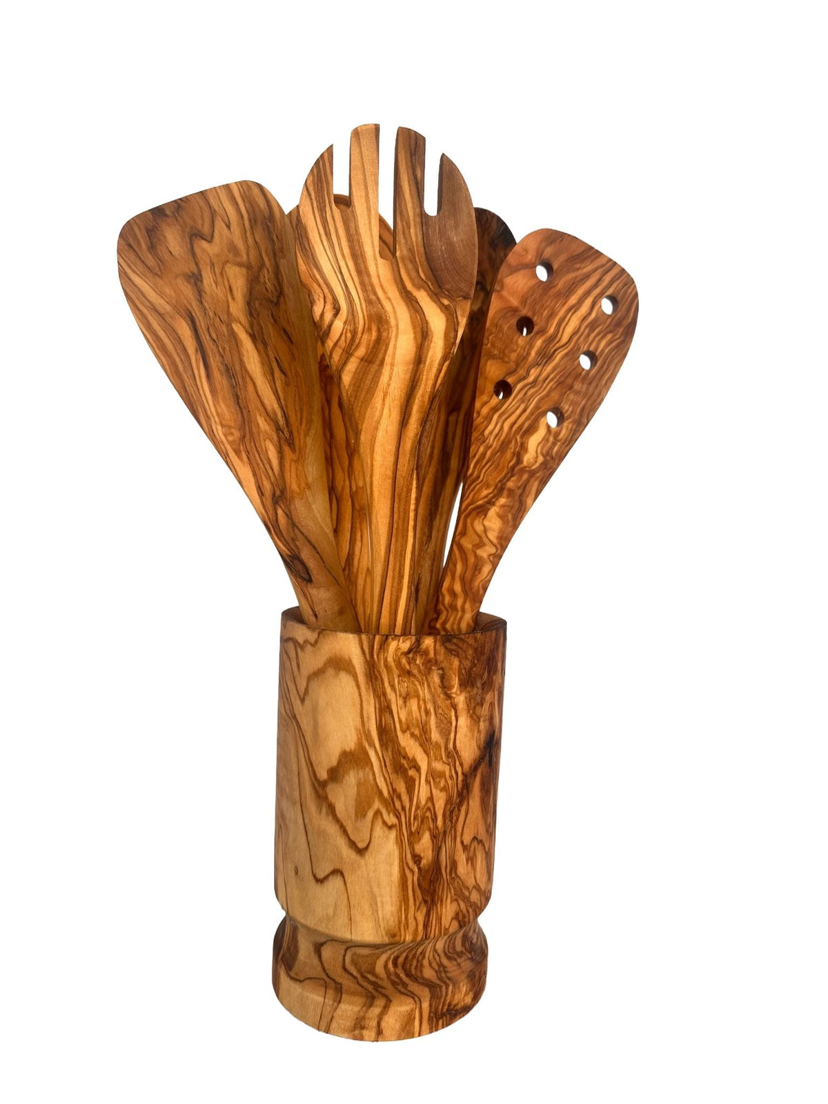 Standup Set — Olive Wood Utensils with Holder