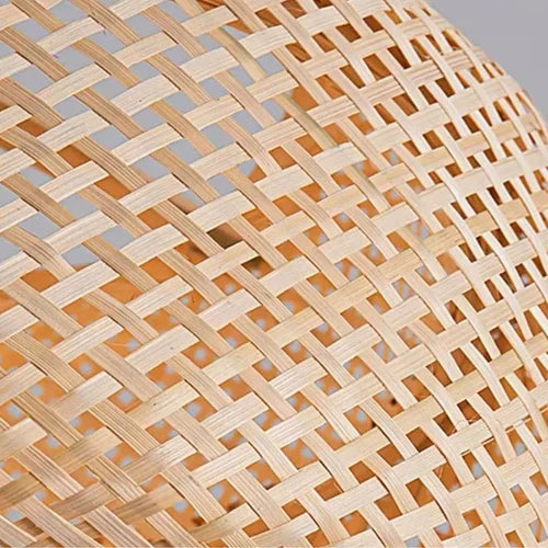 Close-up of the hand-plaited bamboo weave, unlit